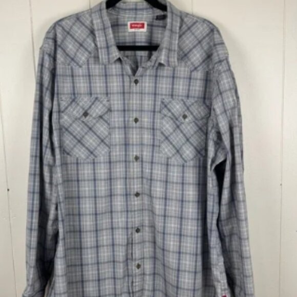 Wrangler Men's Blue Plaid Button Down Shirt Western Cowboy Style - Picture 1 of 8